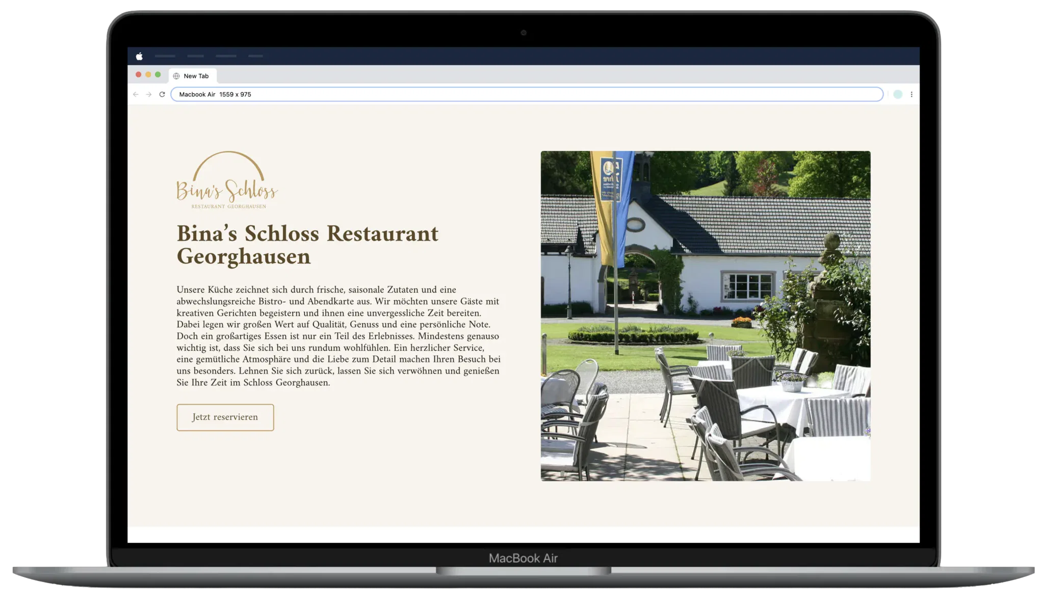 Screenshot Website Bina’s Schloss Restaurant Georghausen