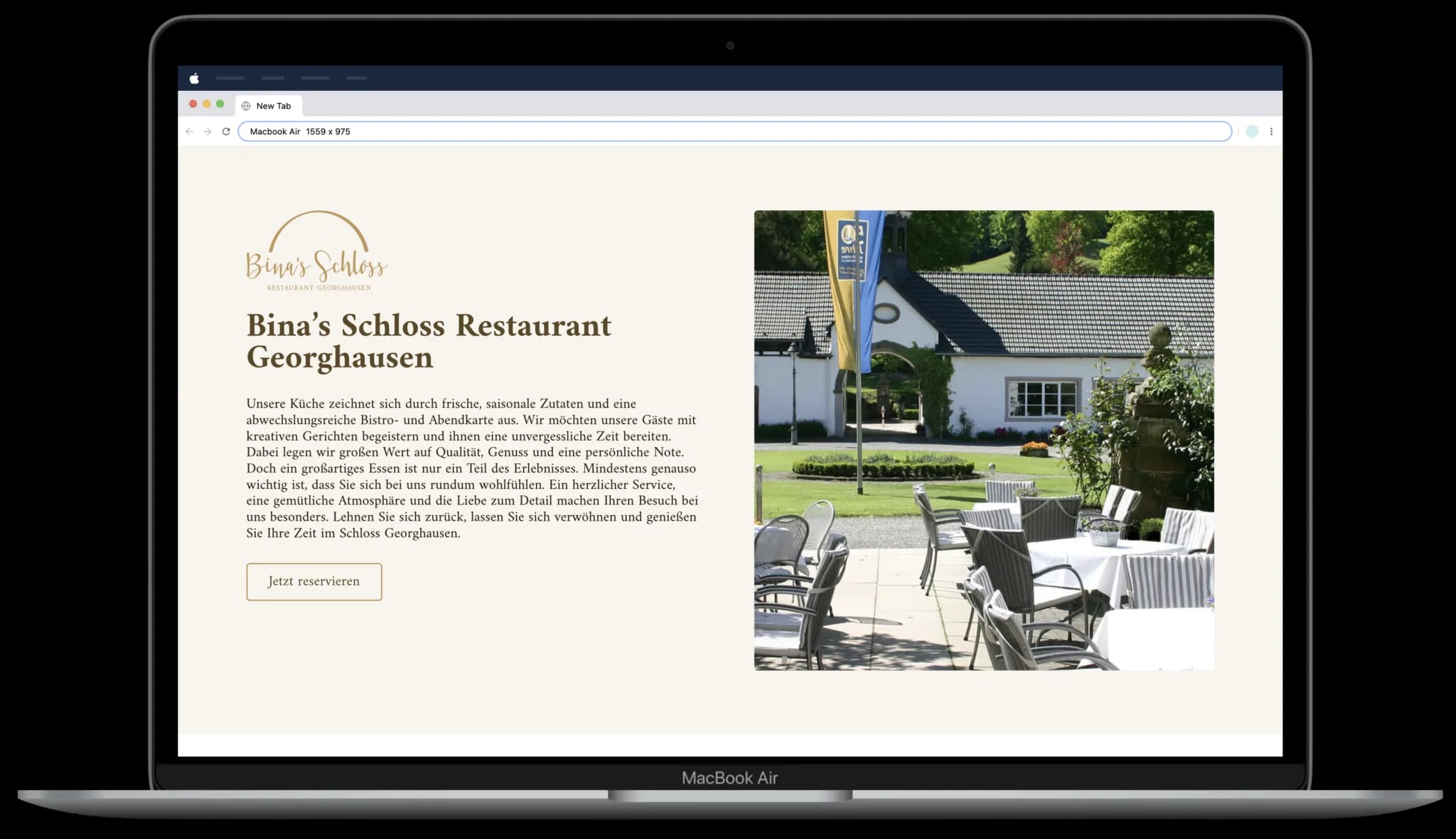 Screenshot Website Bina’s Schloss Restaurant Georghausen