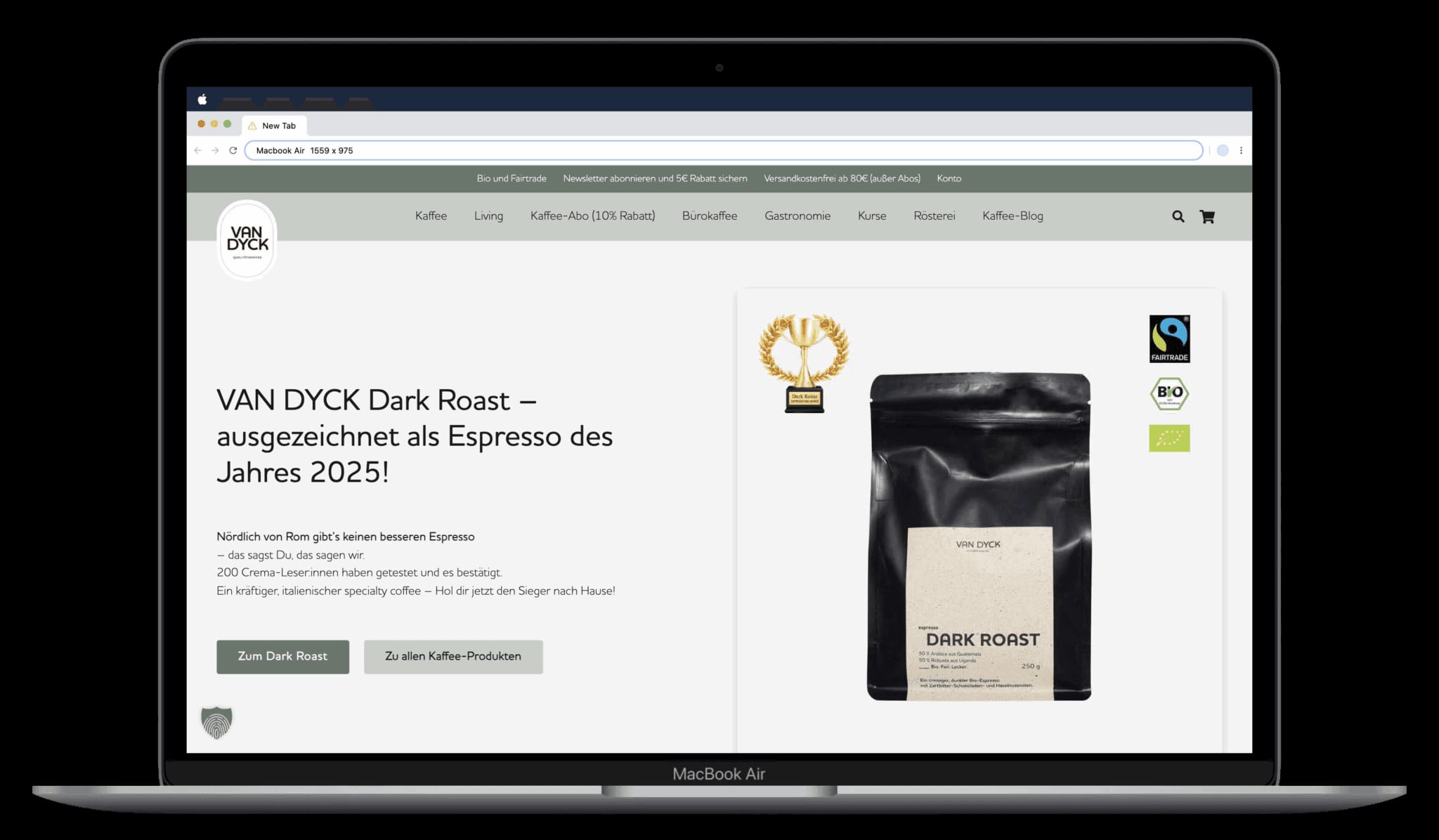 Screenshot Van Dyck Webshop